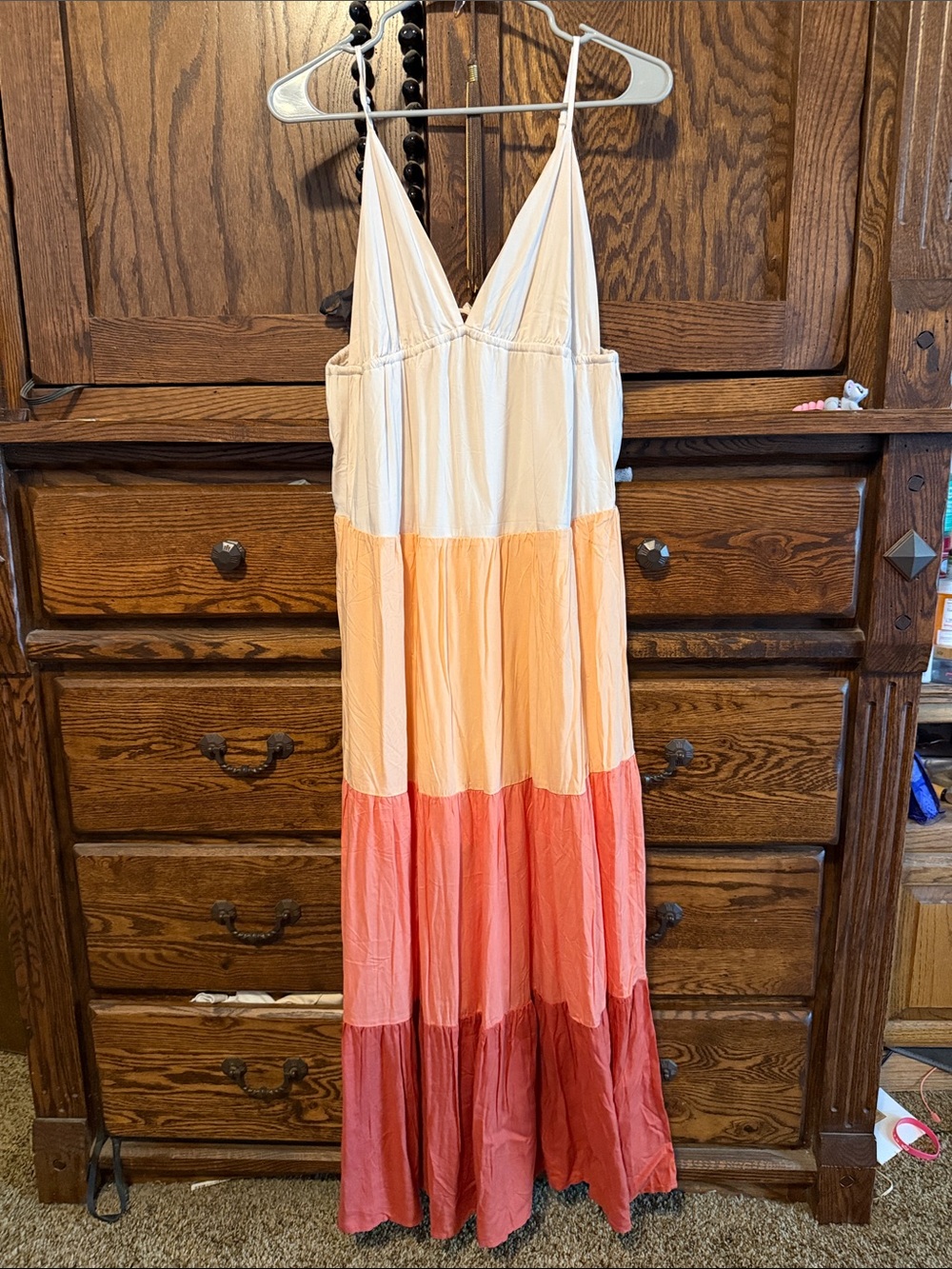Women’s Tiered Maxi Dress in Cream, Peach & Coral
